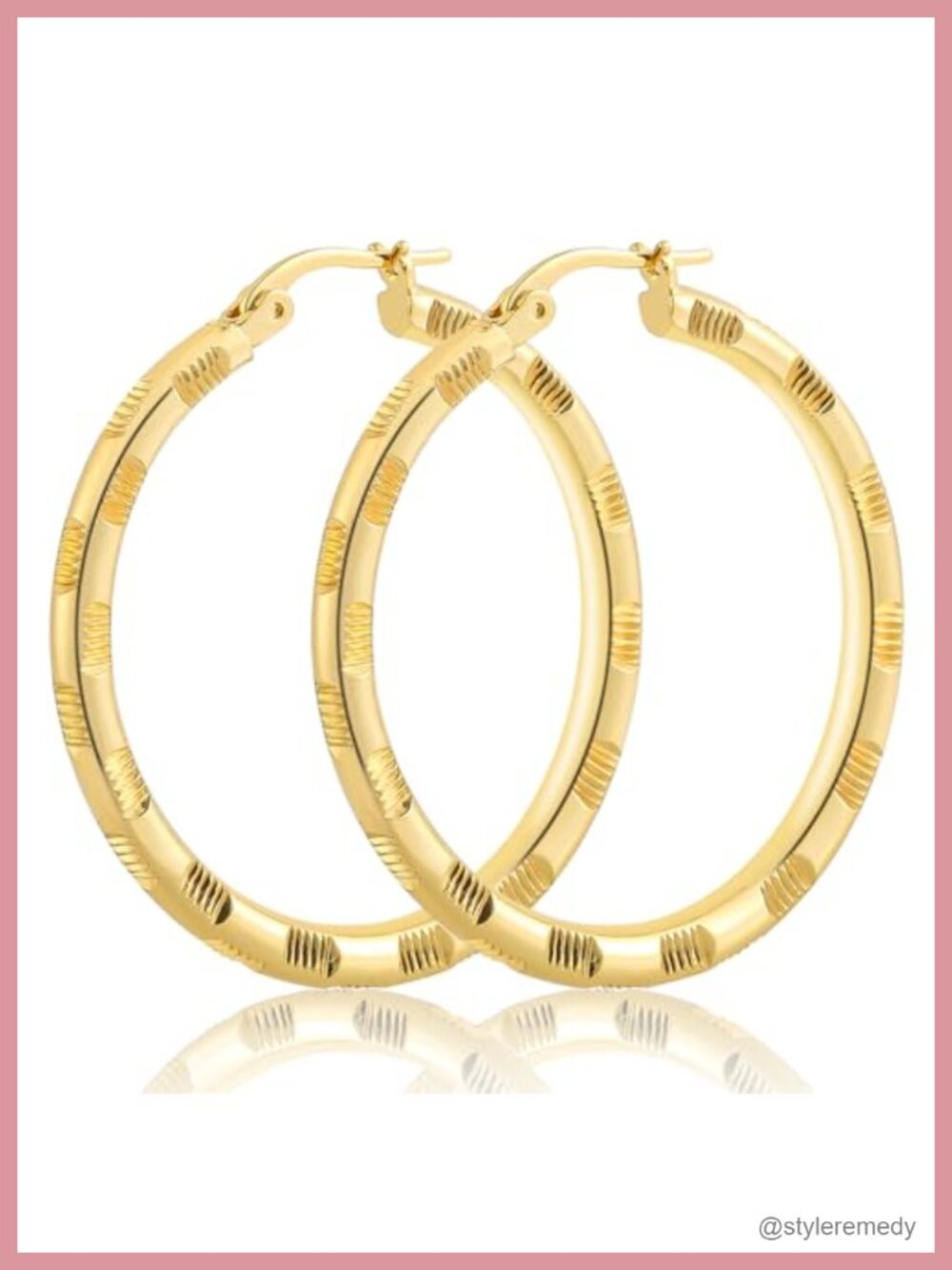 14k Gold Plated Chunky Hoop Earrings Click-Top Textured